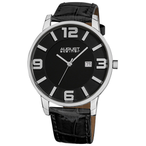 August Steiner Black Dial Silver-tone Black Leather Men's Watch AS8055BK