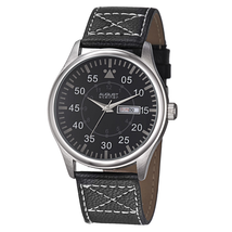 August Steiner Black Leather Black Dial Watch AS8074SS