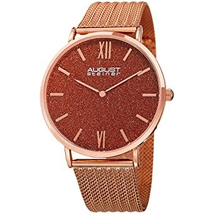 August Steiner Red Sandstone Dial Ladies Rose Gold Tone Mesh Watch AS8218RG