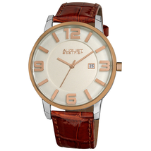 August Steiner White Dial Rose Gold-Tone Metal Brown Leather Men's Watch AS8055BR