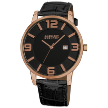 August Steiner Black Dial Rose Gold-Tone Metal Black Leather Men's Watch AS8055RG