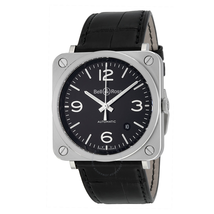 Bell and Ross Aviation Automatic Black Dial Black Leather Men's Watch BRS92-BL-ST