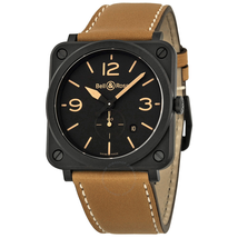 Bell and Ross Black Dial Beige Calfskin Leather Men's Watch BLR BRS-HERI-CEM
