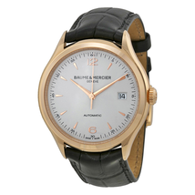 Baume et Mercier Baume and Mercier Clifton Silver Dial 18kt Rose Gold Black Alligator Leather Men's Watch 10058