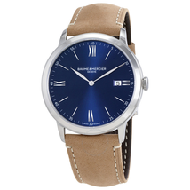 Baume et Mercier Classima Blue Dial Brown Strap 40mm Men's Watch 10385