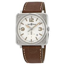 Bell and Ross Steel Heritage S White Dial Men's Leather Watch BRS-WHERI-ST/SCA