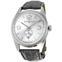 Bell and Ross Vintage Officer Silver Dial Grey Alligator Strap Automatic Men's Watch BR123-OFFICER-SIL BRG123-WH-ST/SCR
