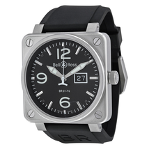 Bell and Ross Grande Date Black Dial Black Rubber Men's Watch BR0196-BL-ST