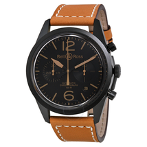 Bell and Ross Vintage Heritage Black Dial Tan Leather Men's Watch BR126-HERITAGE