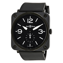 Bell and Ross Aviation Black Dial Black Ceramic Case Unisex Watch BRS-BLK-CER-RUBB BRS-BLC-MAT/SRB