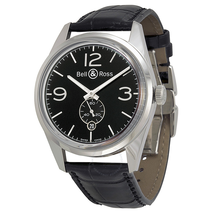 Bell and Ross Vintage Officer Black Dial Black Leather Men's Watch BRG123-BL-ST-SCR