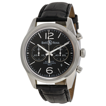 Bell and Ross Bell & Ross Vintage Officer Automatic Chronograph Black Dial Black Leather Men's Watch RBRG126-BL-ST-SCR BRG126-BL-ST/SCR