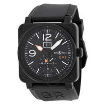 Bell and Ross Aviation Black Dial Black Rubber Men's Watch BR0351-GMT-CA