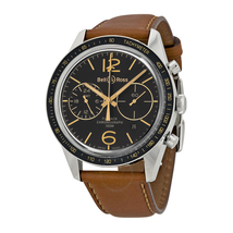 Bell and Ross Sport Heritage Flyback Automatic Black Dial Tan Leather Men's Watch BRV126-FLYBACK