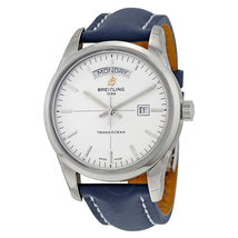Breitling Transocean Day & Date Automatic Silver Dial Blue Leather Men's Watch A4531012-G751-105X-A20BA.1