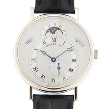 Breguet Classique Silver Dial 18kt White Gold Black Leather Men's Watch 7337BB1E9V6 7337BB/1E/9V6