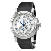 Breguet Marine Dual Time Silver Dial Black Rubber Men's Watch 5857ST/12/5ZU
