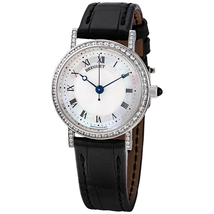 Breguet Classique Mother of Pearl Dial 18kt White Gold Diamond Black Leather Ladies Watch 8068BB52964DD00 8068BB/52/964.DD00