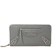 Balenciaga Classic Metallic Edge Continental Zip Wallet- Grey 390187 AQ40N 1320