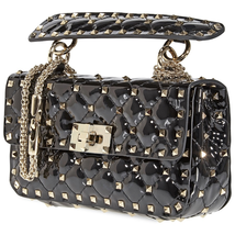 Valentino Small Patent Rockstud Spike Bag- Black RW2B0123VNE-0NO