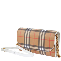 Burberry Ladies Leather Heymarket Checked Pattern Bag 4073426