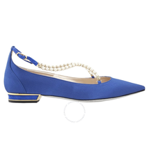 Rene Caovilla Eliza Satin Blue Flat C09158020BLUE