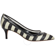 Valentino Ladies Middle Pump Bow Black White Pump 5.5cm Striped Heels S0H70 VMC L11