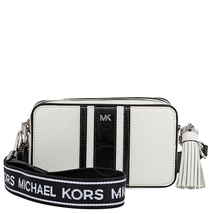 Michael Kors Small Tri-Color Leather Camera Bag- Optic White/Black 32H8SF5M0L-089