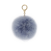 Michael Kors Large Round Pale Blue Feather Pompom Keychain 32S8GF2K7F-487
