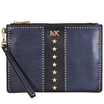 Michael Kors Medium Leather Zip Pouch- Navy/ Black 32F8GF9P6Y-429
