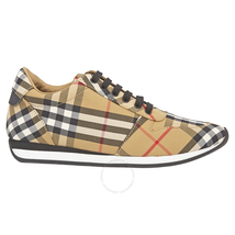 Burberry Ladies Lace Up Vintage Check Cotton Camel Amelia Sneakers 4076155