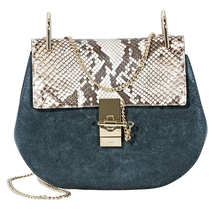 Chloe Drew Python Print Shoulder Bag- Silver Blue 3S1031H8V BI2
