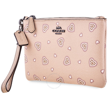 Coach Ladies Leather Beige Heart Small Wristlet 29667 DKNQ1