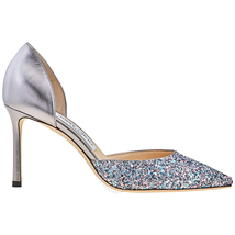 Jimmy Choo Ladies High Heel Pump Pumps Pink, Silver Esther 85Pt Glit Fab Lth ESTHER 85 QSZ  BUBBLEGUM MX/STEE