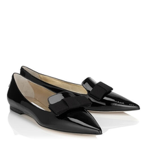 Jimmy Choo Ladies Flat Gala Bow Patent 144 GALA PAT BLACK