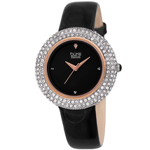 Burgi Ladies Diamond Swarovski Crystal Sparkling Dial Leather Strap Watch BUR199BKR