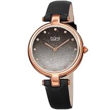 Burgi Ladies Glitter Ombre Swarovski Crystal Dial Genuine Leather Strap Watch BUR225BK