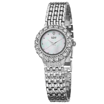 Burgi Silver-tone Brass Case Mother of Pearl Diamond Dial Ladies Watch BUR107SS