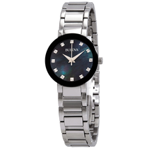 Bulova Black Mother of Pearl Diamond Dial Ladies Watch 96P172