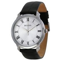 Bulova Dress Silver Dial Black Leather Men's Watch 96A133