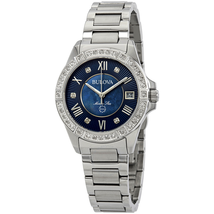 Bulova Marine Star Midnight Blue Mother of Pearl Diamond Dial Ladies Watch 96R215