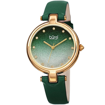Burgi Ladies Glitter Ombre Swarovski Crystal Dial Genuine Leather Strap Watch BUR225GN