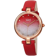 Burgi Ladies Glitter Ombre Swarovski Crystal Dial Genuine Leather Strap Watch BUR225RD