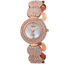 Burgi Mother of Pearl Diamond Dial Silver-tone Base Metal Ladies Watch BUR109RG