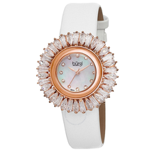 Burgi White Baguette Crystal Bezel Mother of Pearl Dial Ladies Watch BUR092WT
