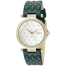 Burgi White Dial Ladies Green Leather Watch BUR154GN
