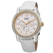 Burgi White Dial White Leather Strap Ladies Watch BUR083YGW