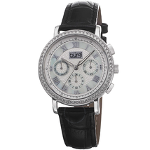 Burgi White Mother of Pearl Dial Black Leather Strap Ladies Watch BUR087BK