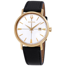 Bulova Classic White Dial Black Leather Men's Watch 97B172