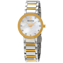 Bulova Mother of Pearl Crystal Dial Ladies Two Tone Watch 98P180
